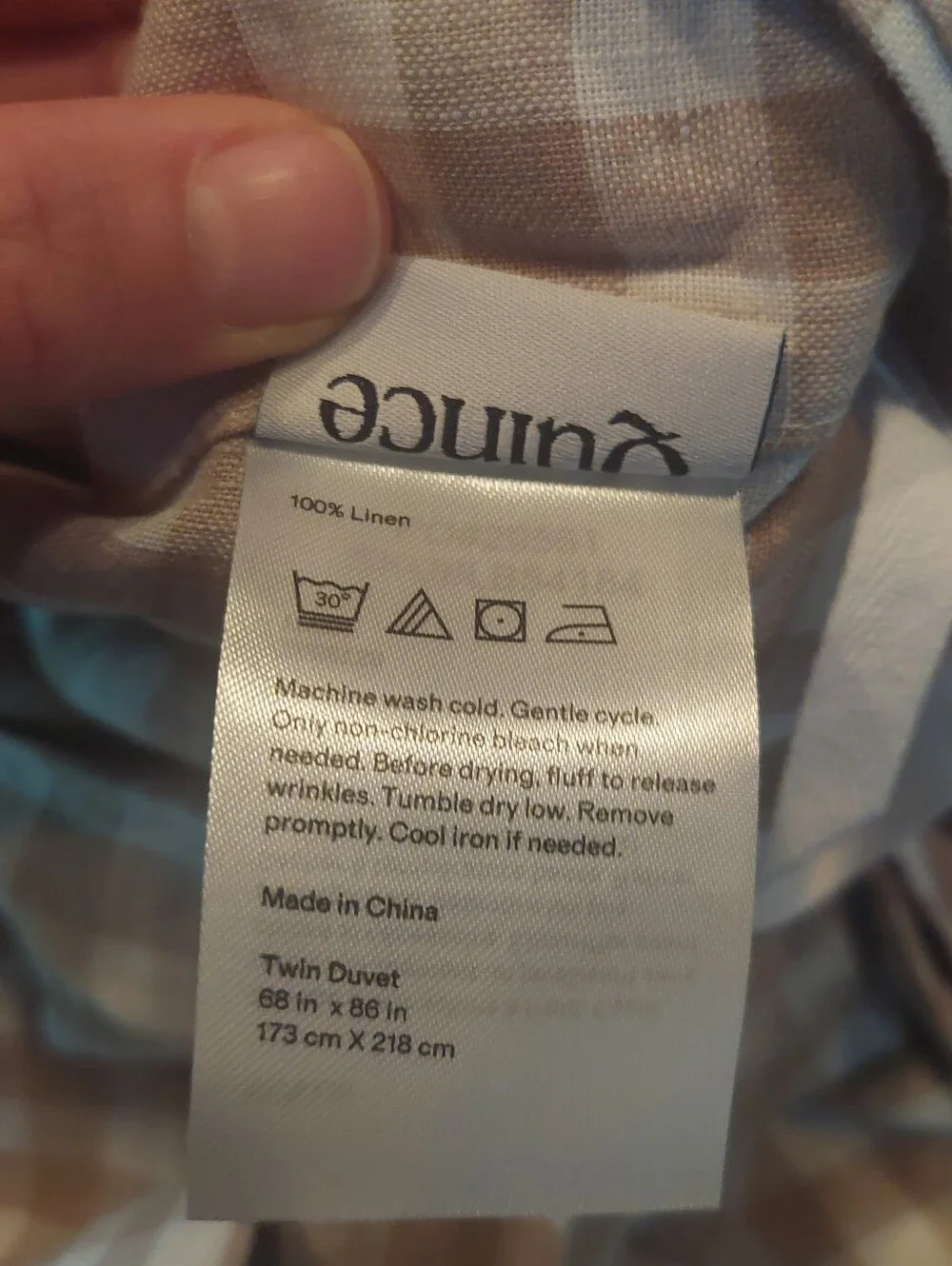 NWT! Quince European Linen Cafe Gingham Duvet Cover & 1 Sham! Sz. Twin(762)